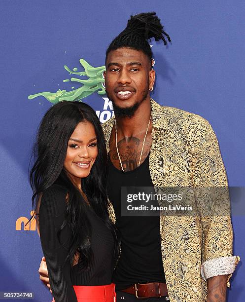 Teyana Taylor and NBA player Iman Shumpert attend the Nickelodeon Kids' Choice Sports Awards at UCLA's Pauley Pavilion on July 16, 2015 in Westwood,...