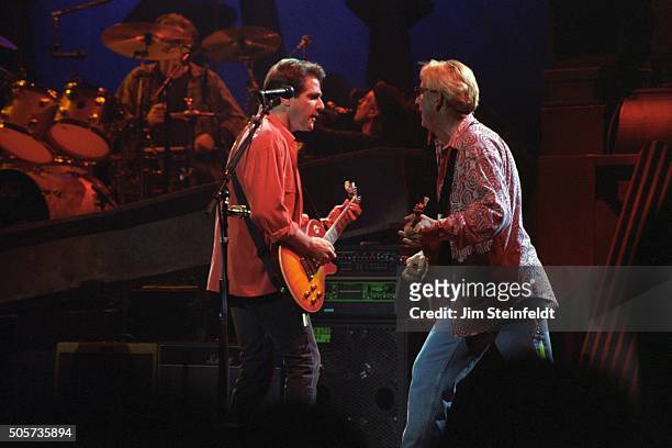Glenn Frey, and joe Walsh of the Eagles perform at the Target Center in Minneapolis, Minnesota on February 22, 1995.