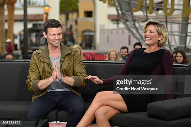 Daniel Gillies and Charissa Thompson visit "Extra" at Universal Studios Hollywood on January 19, 2016 in Universal City, California.