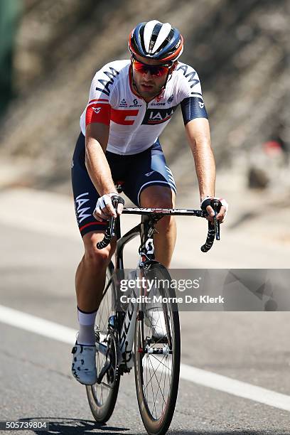Italian cyclist Matteo Pelucchi of the IAM Cycling team competes during stage 2 of the 2016 Tour Down Under from Unley to Stirling on January 20,...