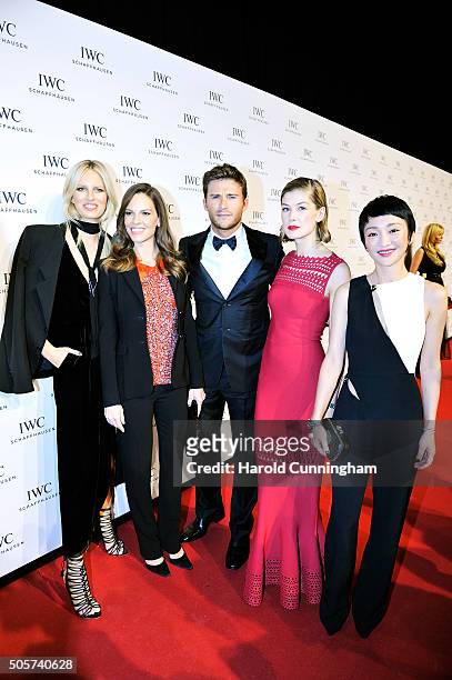 Karolina Kurkova, Hilary Swank, Scott Eastwood, Rosamund Pike and Zhou Xun attend the IWC "Come Fly With Us" Gala Dinner during the launch of the...