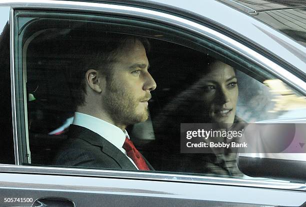 Jake McDorman and Jennifer Carpenter on the set of "Limitless" on January 19, 2016 in New York City.