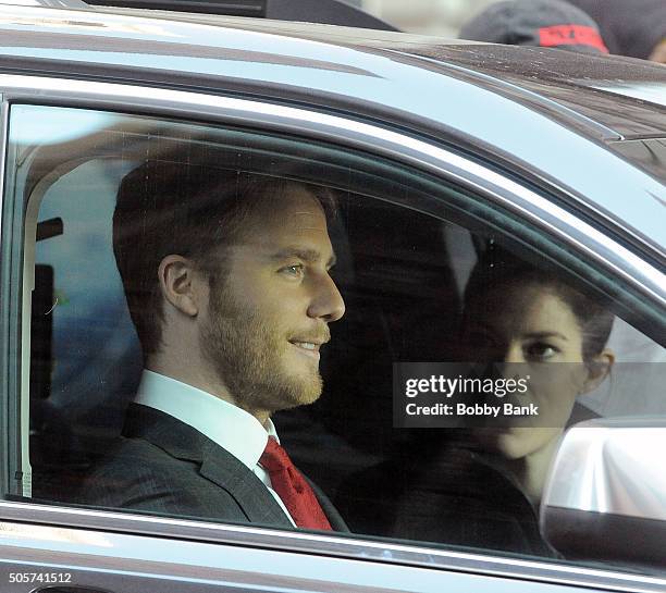 Jake McDorman and Jennifer Carpenter on the set of "Limitless" on January 19, 2016 in New York City.