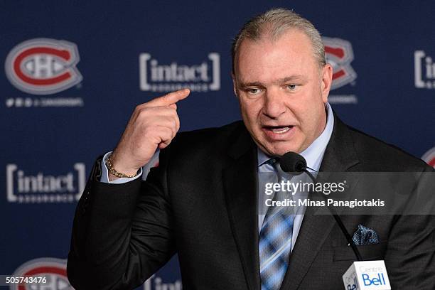 Head coach of the Montreal Canadiens Michel Therrien addresses the media after losing to the Boston Bruins 4-1 during the NHL game at the Bell Centre...