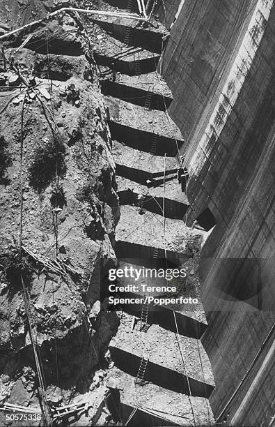 View of the construction of the Kariba Dam.