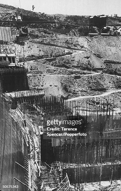 View of the construction of the Kariba Dam.