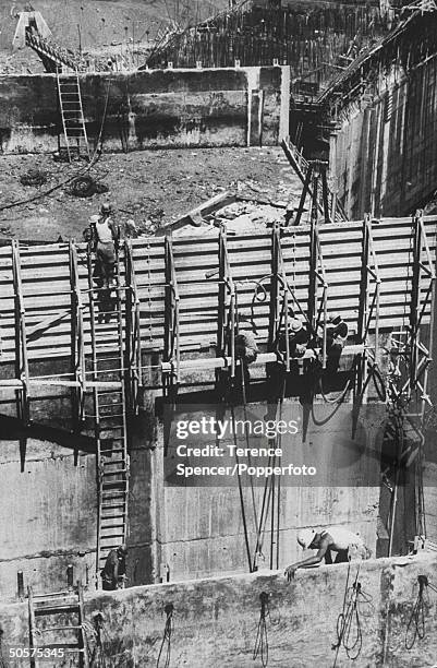 View of the construction of the Kariba Dam.