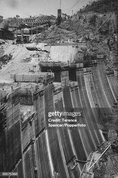 View of the construction of the Kariba Dam.