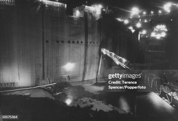 View of the construction of the Kariba Dam.