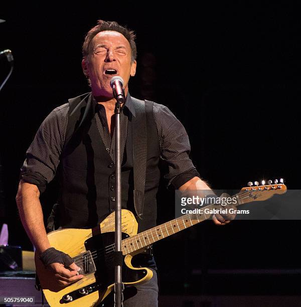 Bruce Springsteen performs with the E Street Band at United Center on January 19, 2016 in Chicago, Illinois.