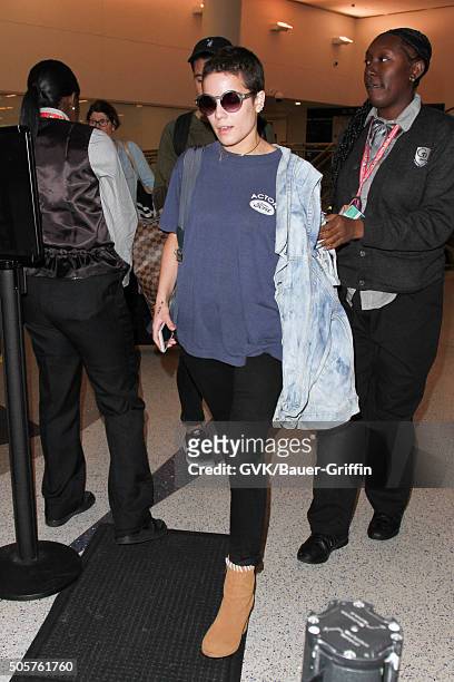 Halsey is seen at LAX on January 19, 2016 in Los Angeles, California.