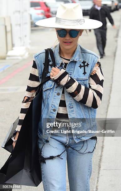 Rita Ora is seen in Beverly Hills, Ca on January 19, 2016 in Los Angeles, California.