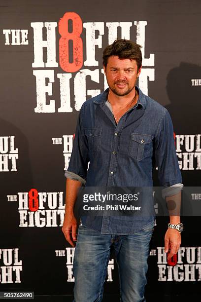 Karl Urban poses ahead of the New Zealand premiere of The Hateful Eight at Event Cinemas in Newmarket on January 20, 2016 in Auckland, New Zealand.