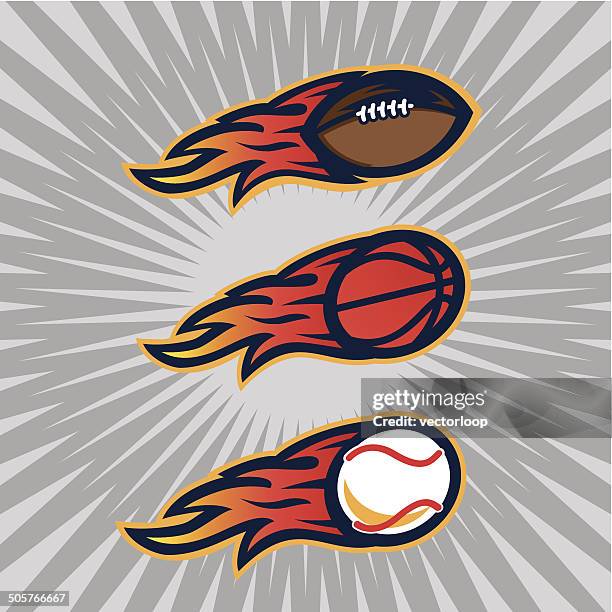 ilustraciones, imágenes clip art, dibujos animados e iconos de stock de llamas pelotas de deportes - fútbol americano pelota