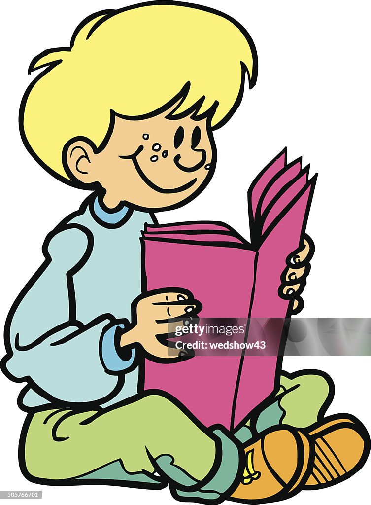 Boy Reading Book Vector Cartoon Clipart High-Res Vector Graphic - Getty  Images