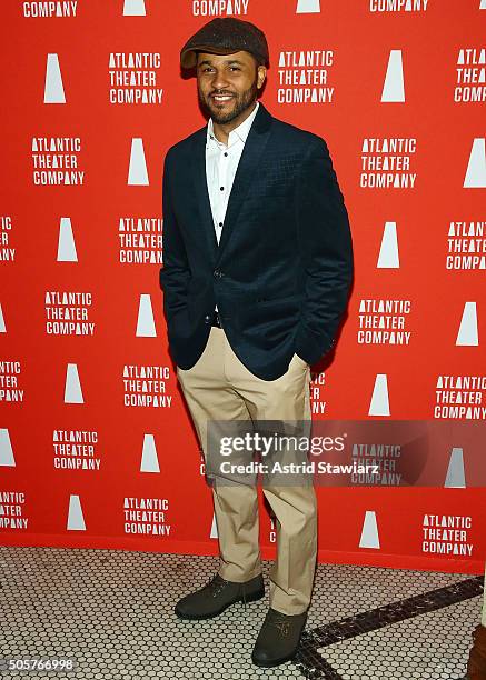 Actor Jason Dirden attends "Skeleton Crew" Opening Night Curtain Call & After Party at Jake's Saloon on January 19, 2016 in New York City.