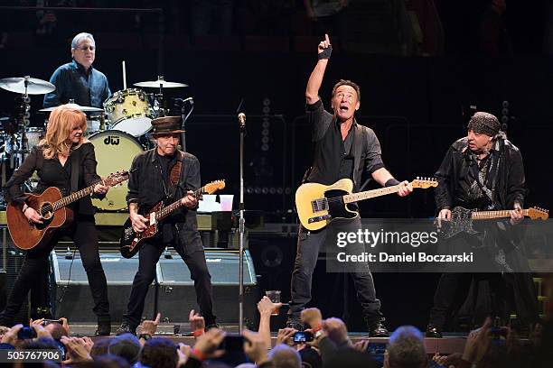 Soozie Tyrell, Max Weinberg, Nils Lofgren, Bruce Springsteen and Steven Van Zandt of Bruce Springsteen And The E Street Band perform during The River...