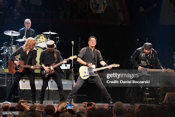 Soozie Tyrell, Max Weinberg, Nils Lofgren, Bruce Springsteen and Steven Van Zandt of Bruce Springsteen And The E Street Band perform during The River...