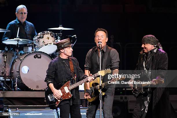 Max Weinberg, Nils Lofgren, Bruce Springsteen and Steven Van Zandt of Bruce Springsteen And The E Street Band perform during The River Tour 2016 at...