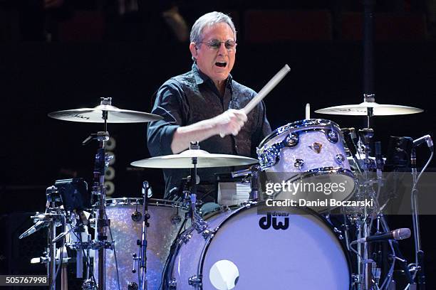 Max Weinberg of Bruce Springsteen And The E Street Band performs during The River Tour 2016 at United Center on January 19, 2016 in Chicago, Illinois.