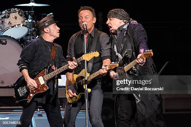 Nils Lofgren, Bruce Springsteen and Steven Van Zandt of Bruce Springsteen And The E Street Band perform during The River Tour 2016 at United Center...