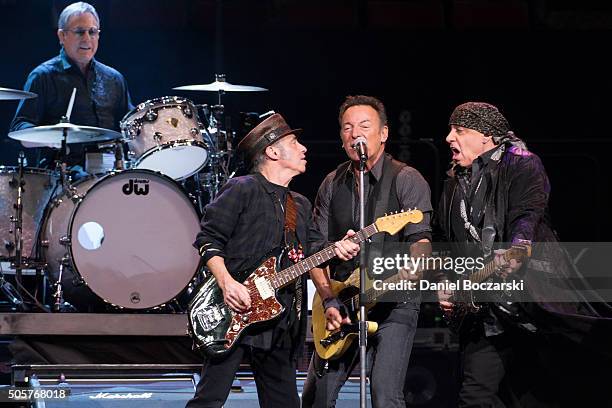 Max Weinberg, Nils Lofgren, Bruce Springsteen and Steven Van Zandt of Bruce Springsteen And The E Street Band perform during The River Tour 2016 at...