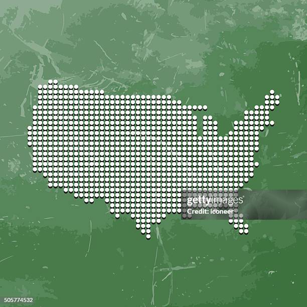 stockillustraties, clipart, cartoons en iconen met dotted usa map on green metal background - photopollution