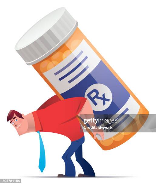 man with pill bottle - holding pill stock illustrations