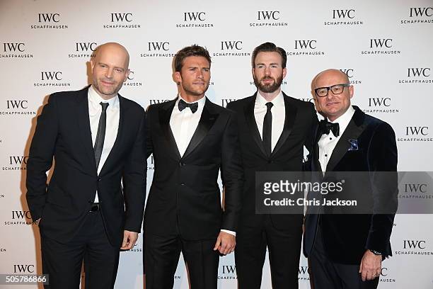 Marc Forster, Scott Eastwood, Chris Evans and IWC Schaffhausen CEO Georges Kern attend the IWC "Come Fly with us" Gala Dinner during the launch of...