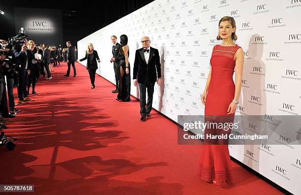 Rosamund Pike attends the IWC "Come Fly with us" Gala Dinner during the launch of the Pilot's Watches Novelties from the Swiss luxury watch...