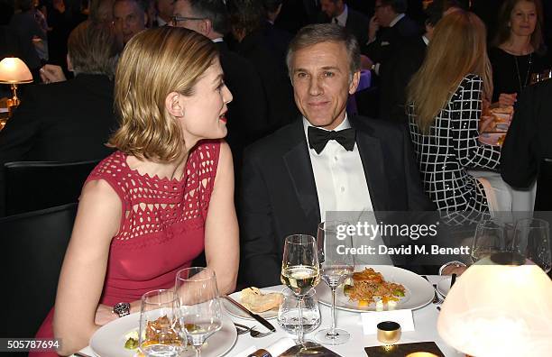 Rosamund Pike and Christoph Waltz attends the IWC "Come Fly with us" Gala Dinner during the launch of the Pilot's Watches Novelties from the Swiss...