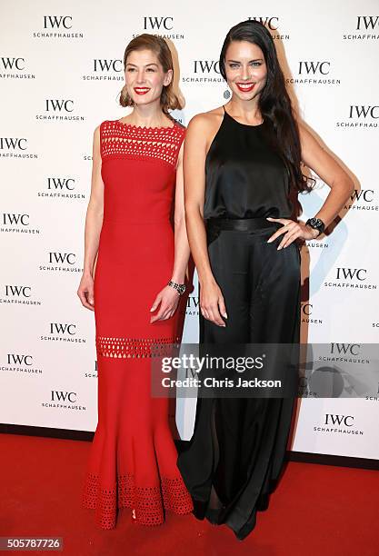 Rosamund Pike and Adriana Lima attends the IWC "Come Fly with us" Gala Dinner during the launch of the Pilot's Watches Novelties from the Swiss...
