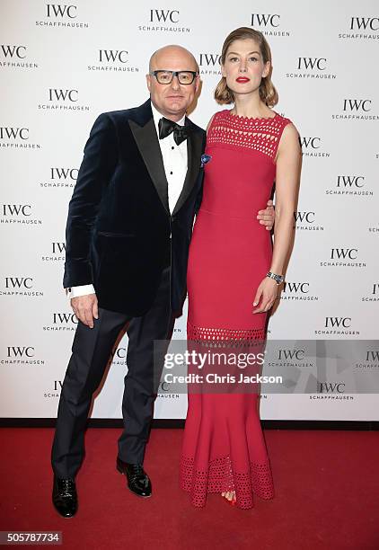 Schaffhausen CEO Georges Kern and Rosamund Pike attend the IWC "Come Fly with us" Gala Dinner during the launch of the Pilot's Watches Novelties from...