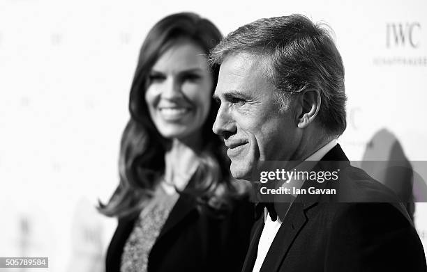 Hilary Swank and Christoph Waltz attend the IWC "Come Fly With Us" Gala Dinner during the launch of the Pilot's Watches Novelties from the Swiss...