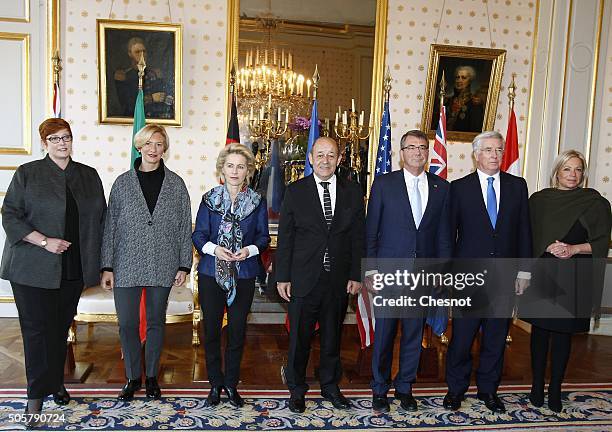 Australia's Defence Minister Marise Payne, Italy's Defence Minister Roberta Pinotti, German Defence Minister Ursula von der Leyen, French Defence...