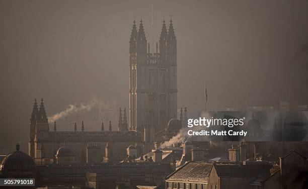 Morning mist lingers around the Bath Abbey on January 20, 2016 in Bath, England. Many parts of the UK experienced subzero temperatures last night...