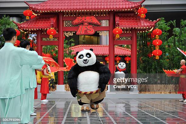Cartoon character Po promotes "Kung Fu Panda 3" on January 20, 2016 in Chengdu, Sichuan Province of China.