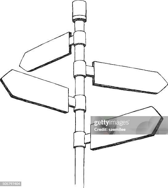 sketch directional sign - pole drawing stock illustrations