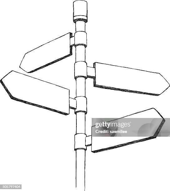 sketch directional sign - pole stock illustrations