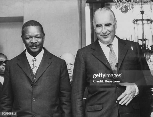 Jean Bedel Bokassa , President of the Central African Republic, and Prime Minister Georges Pompidou of France pictured at the Elysee Palace in Paris,...