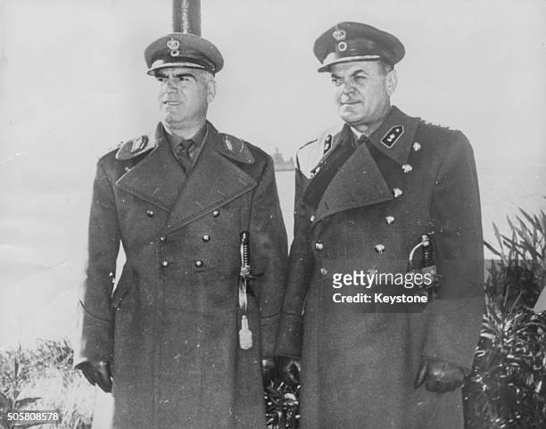 New Greek Prime Minister Georgios Papadopoulos and his deputy, Brigadier Stylianos Pattakos, pictured in uniform together, December 18th 1967.