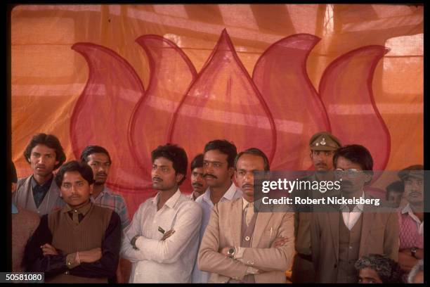 Supporters of Bharatiya Janata Party during final day of BJP assembly election campaign; Gwalior, Madhya Pradesh State, India.