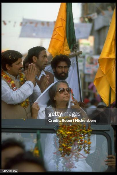 Bharatiya Janata Party member of Parliament Maharani of Gwalior Vijayaraje Scindia campaigning for BJP assembly cands.; Gwalior, Madhya Pradesh...