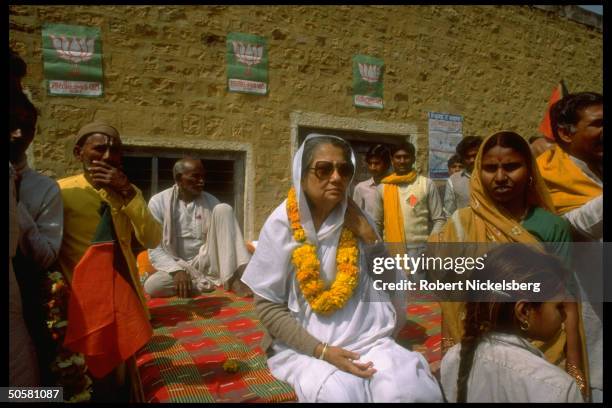 Bharatiya Janata Party member of Parliament Maharani of Gwalior Vijayaraje Scindia campaigning for BJP assembly cands.; Gwalior, Madhya Pradesh...