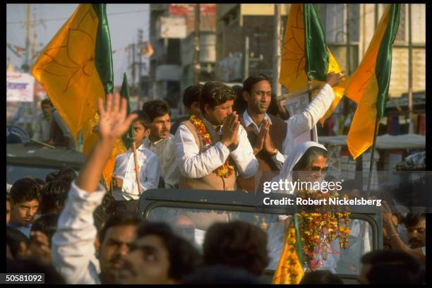 Bharatiya Janata Party member of Parliament Maharani of Gwalior Vijayaraje Scindia campaigning for BJP assembly cands.; Gwalior, Madhya Pradesh...