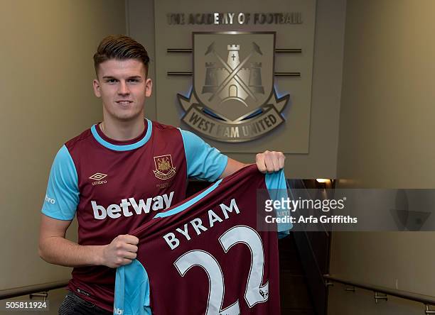 Sam Byram signs for West Ham United at Boleyn Ground on January 20, 2016 in London, England.