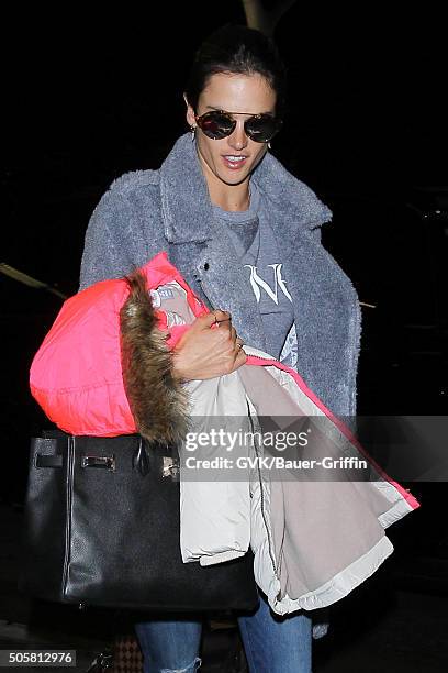 Alessandra Ambrosio is seen at LAX on January 19, 2016 in Los Angeles, California.