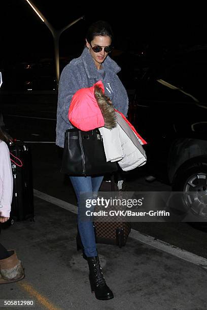 Alessandra Ambrosio is seen at LAX on January 19, 2016 in Los Angeles, California.