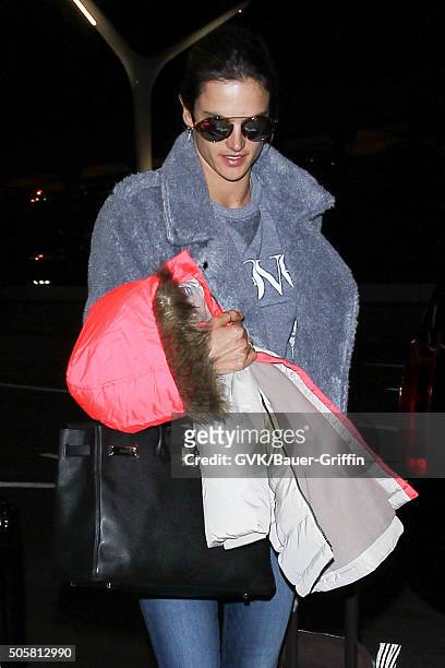 Alessandra Ambrosio is seen at LAX on January 19, 2016 in Los Angeles, California.