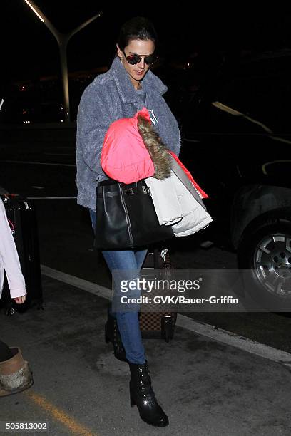 Alessandra Ambrosio is seen at LAX on January 19, 2016 in Los Angeles, California.